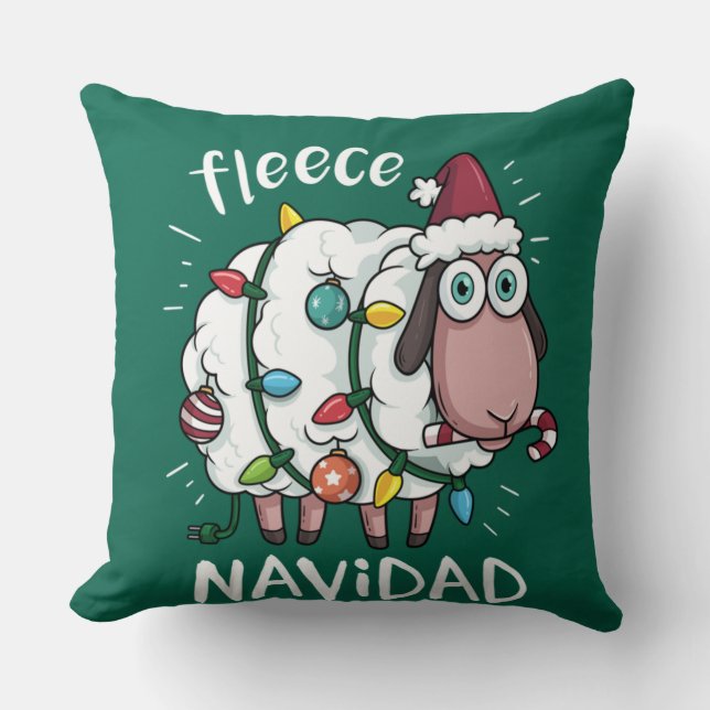Fleece Feliz Navidad Funny Cute Sheep Christmas Throw Pillow (Front)