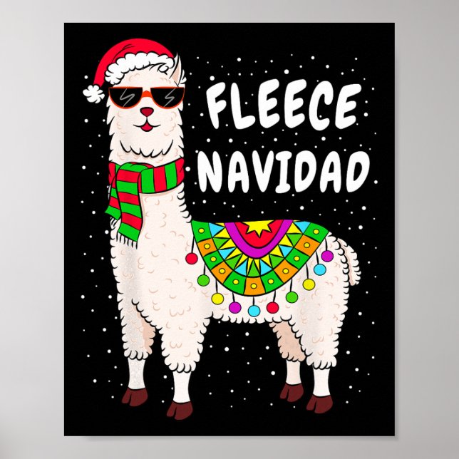 Fleece Feliz Navidad Llama Christmas Cute Xmas Gif Poster (Front)