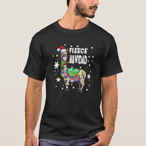 Fleece Feliz Navidad Llama Xmas String Lights Llam T_Shirt