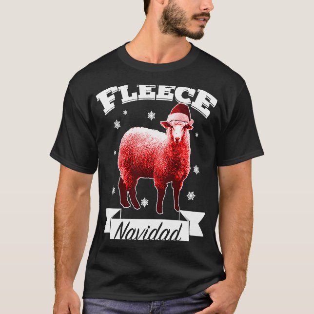 Fleece Navidad Christmas Sheep Lamb  Feliz Xmas Pu T-Shirt (Front)