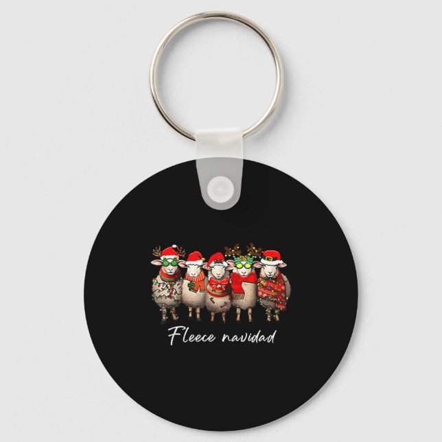 Fleece Navidad Christmas Spanish Sheep Santa Sheep Keychain (Front)