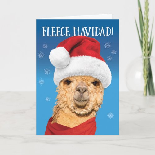 Fleece Navidad Cute Alpaca in Santa Hat Christmas Holiday Card