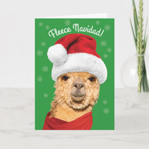 Fleece Navidad Cute Alpaca in Santa Hat Christmas Holiday Card
