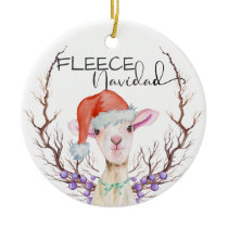 Fleece Navidad Cute Lamb Christmas Ceramic Ornament