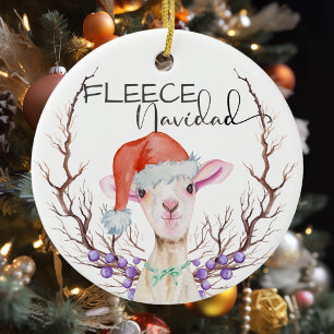 Fleece Navidad Cute Lamb Christmas Ceramic Ornament