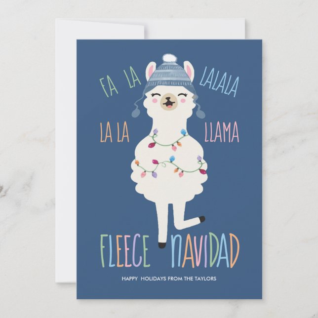 Fleece Navidad Fa La Llama Funny Christmas Holiday Card (Front)