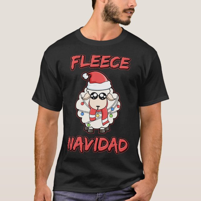 Fleece Navidad Feliz Navidad Sheep Wool Christmas T-Shirt (Front)