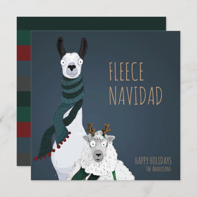 “Fleece Navidad” Funny Chic Elegant Pun Holiday Card (Front/Back)