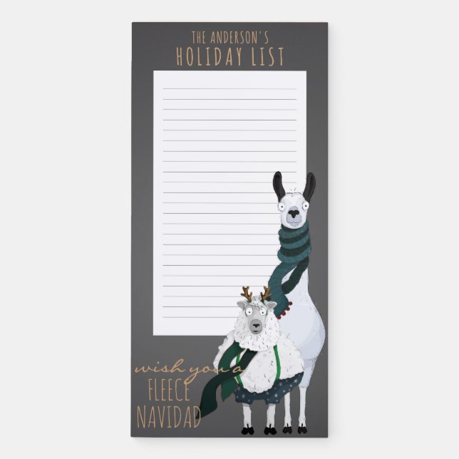 Fleece Navidad Funny Chic Elegant Sheep & Llama Magnetic Notepad (Front)