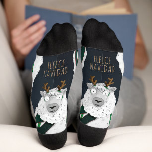 “Fleece Navidad” Funny Festive Blue Sheep  Socks