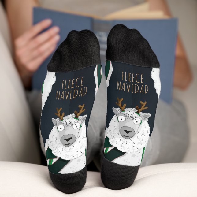 “Fleece Navidad” Funny Festive Blue Sheep  Socks (Bottom)