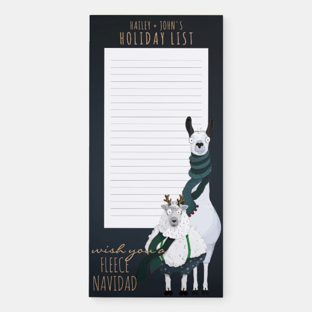 “Fleece Navidad” Funny Festive Cute Sheep & Llama  Magnetic Notepad (Front)