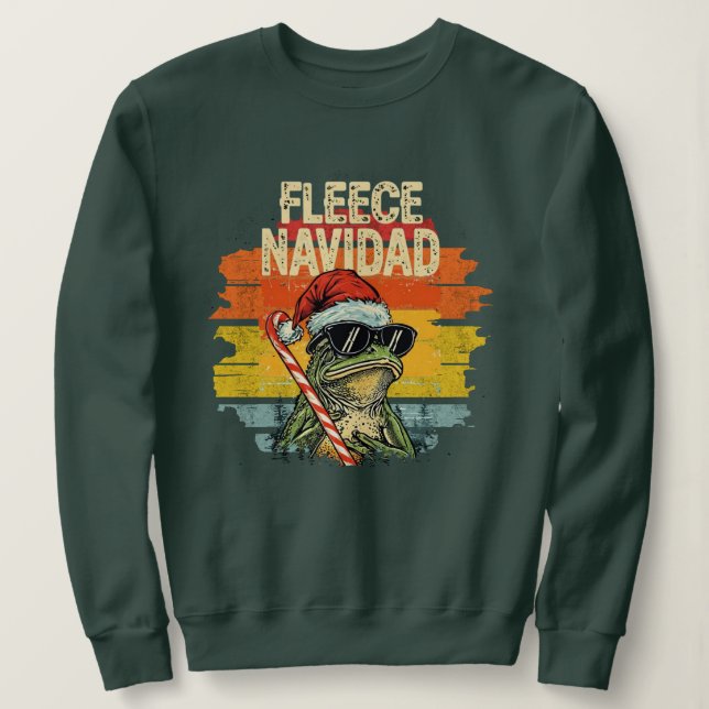 Fleece Navidad Funny Santa Frog Retro Sweatshirt (Design Front)