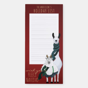 Fleece Navidad Funny Sheep & Llama Festive Red Magnetic Notepad