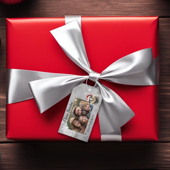 Fleece Navidad Gray Sheep Photo Christmas Gift Tag (Fleece Navidad Photo Christmas Gift Tag )