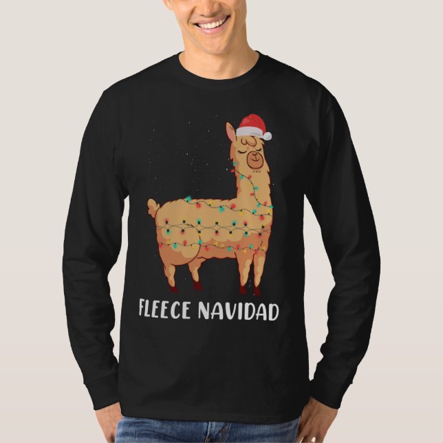 Fleece Navidad Holiday Christmas Llama Alpaca T-Shirt (Front)