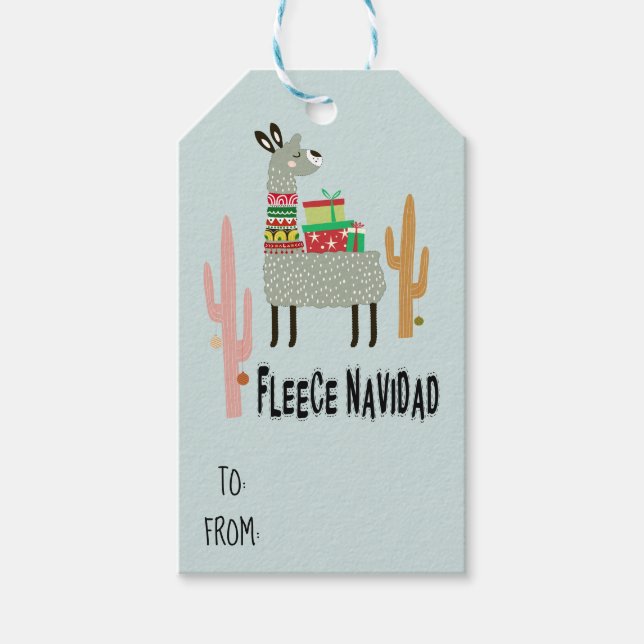 Fleece Navidad Llama Christmas Gift Tags (Front)