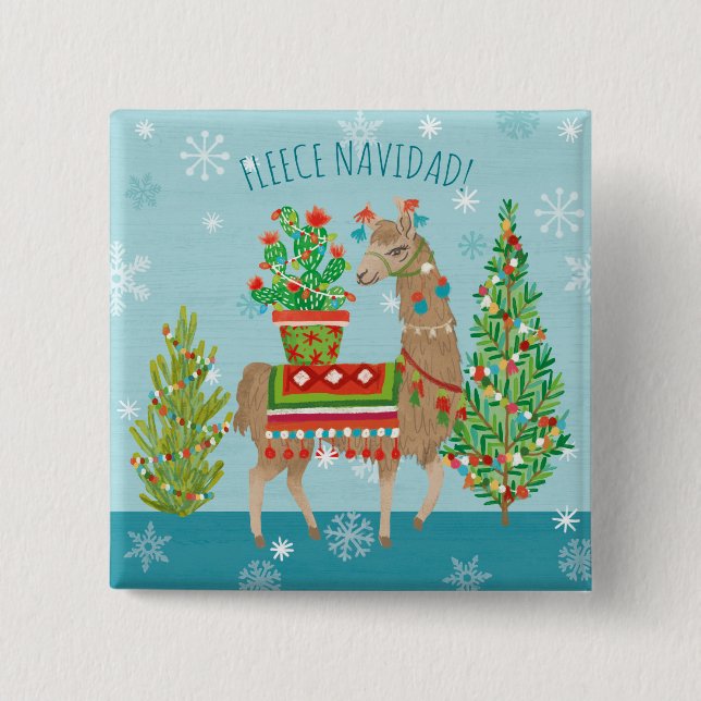 Fleece Navidad | Lovely Llamas Christmas Button (Front)