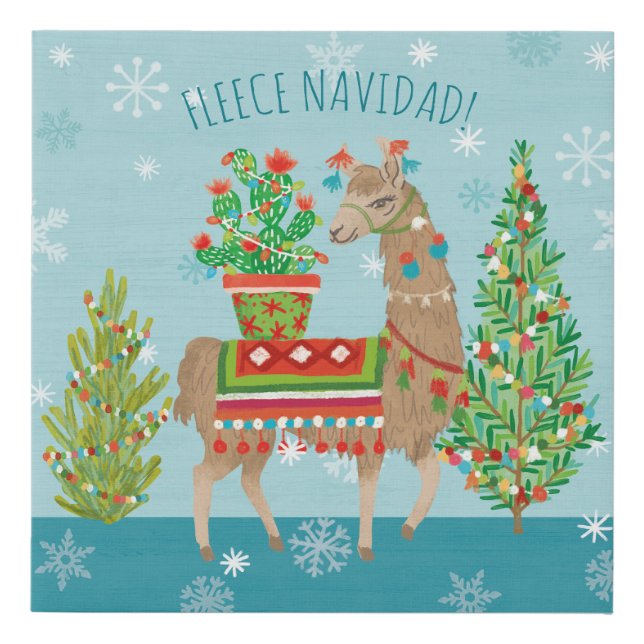 Fleece Navidad | Lovely Llamas Christmas Faux Canvas Print (Front)