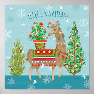 Fleece Navidad Lovely Llamas Christmas Poster