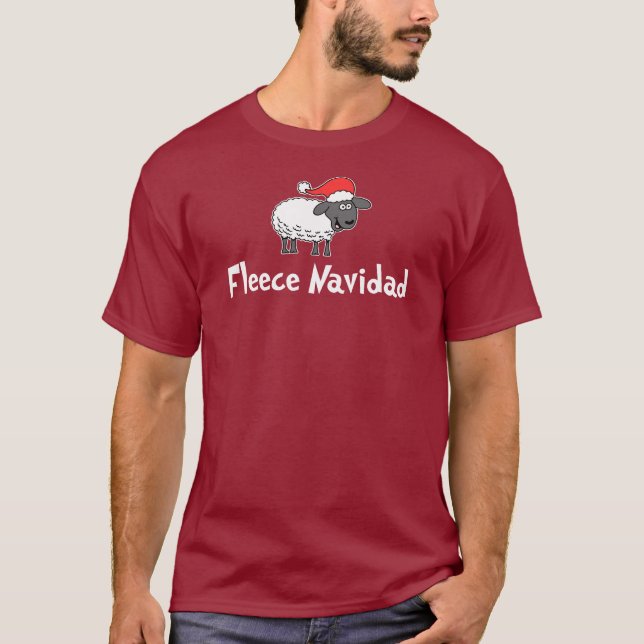 Fleece Navidad Santa Sheep Christmas Pun T-Shirt (Front)