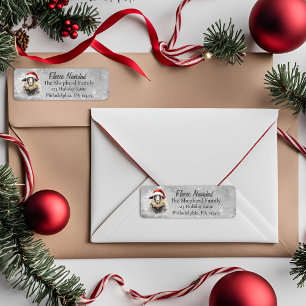 Fleece Navidad Santa Sheep Return Address Label