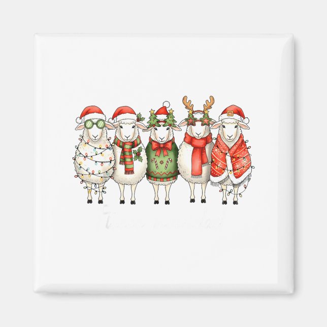 Fleece Navidad Sheep Christmas Lights Dinner Famil Magnet (Front)