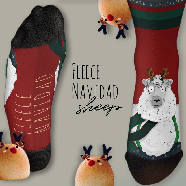 “Fleece Navidad” Sheep Funny Fun Festive Red  Socks (Creator Uploaded)
