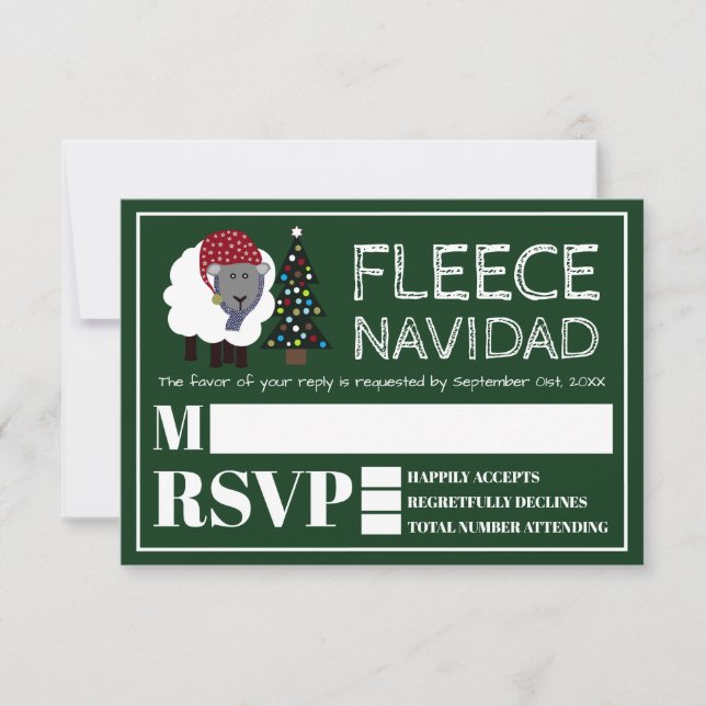 Fleece Navidad, Spanish Christmas Party RSVP Card (Front)