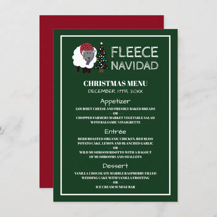 Personalised Christmas Festive Menu Cards for Wedding office Meal Party ETC 