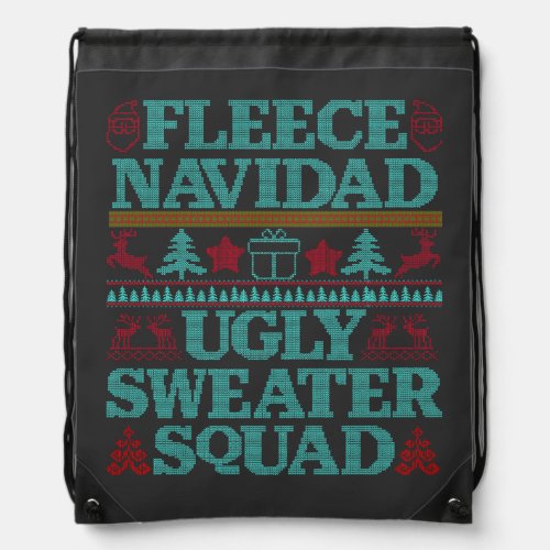Fleece Navidad Ugly Sweater Squad Drawstring Bag