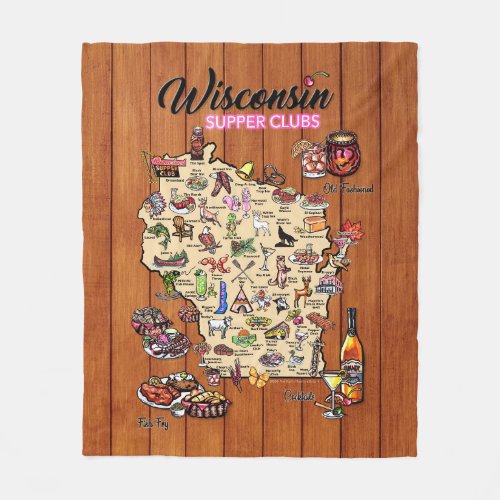 Fleece Throw _ Wisconsin Supper Club Map 