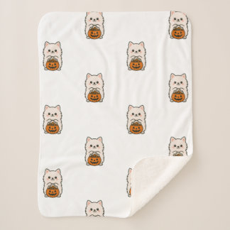 Fleecedeken Halloween — Schattige Pomeranian Sherpa Blanket