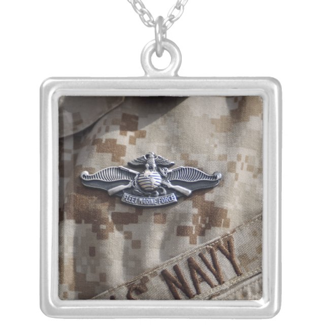 Fleet Marine Force Warfare device pin Silver Plated Necklace (Front)