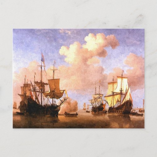 Fleet of sailing ships postcard