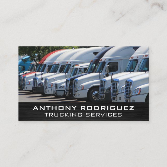 Fleet of Semi Trucks | Transport Services Business Card (Front)