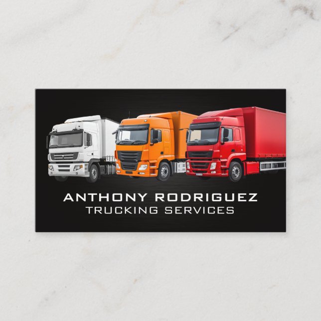 Fleet of Trucks | Trucking Services  Business Card (Front)