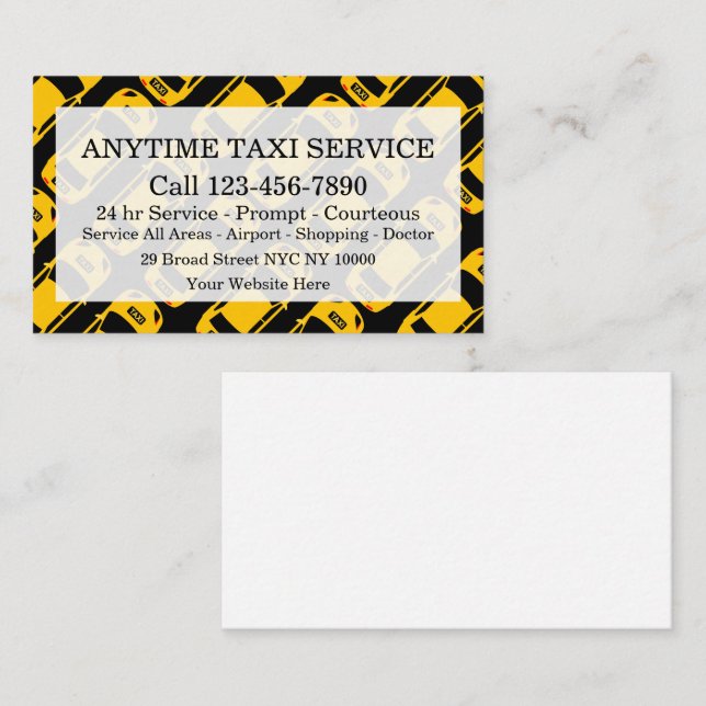 Fleet Taxi Service With Taxicab Pattern Business Card (Front/Back)