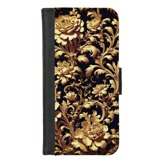 Flemish Baroque Wallet Case Black & Gold Elegance (Front)