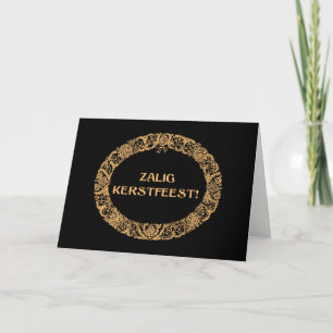 Flemish Christmas Wreath Card Gold-effect on Black