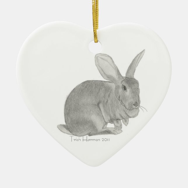 Flemish Giant Rabbit Sketch Ceramic Ornament (Front)