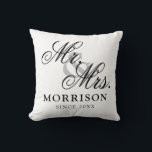 Flemish Minimalist Elegant Script Mr and Mrs Throw Pillow<br><div class="desc">Flemish Minimalist Elegant Script Mr and Mrs Throw Pillow. This is a simple and minimalist design style pillow with an elegant flemish custom script,  you can add family name and wedding date,  established year,  etc. This is a perfect gift for newlyweds new home.</div>