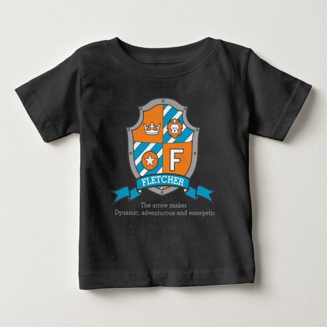 Fletcher boys F name & meaning boys coats of arms Baby T-Shirt (Front)