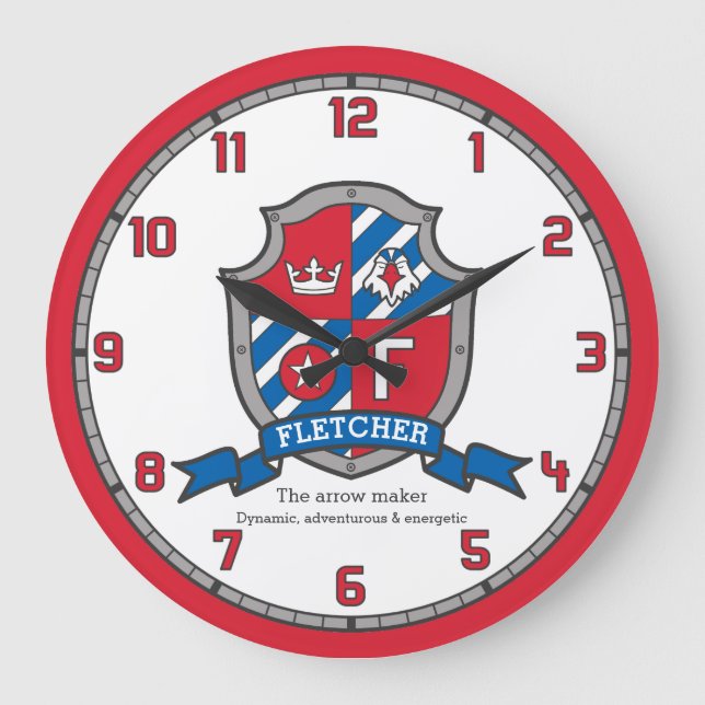 Fletcher boys name meaning heraldry knights shield large clock (Front)