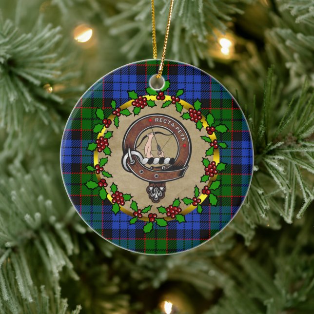 Fletcher Clan Badge & Tartan Personalized Xmas  Ceramic Ornament (Tree)