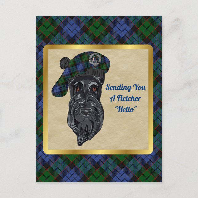 Fletcher Clan Badge & Tartan Postcard (Front)