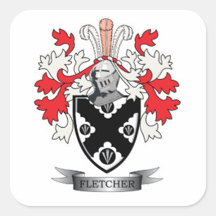Fletcher Family Crest Coat of Arms Square Sticker