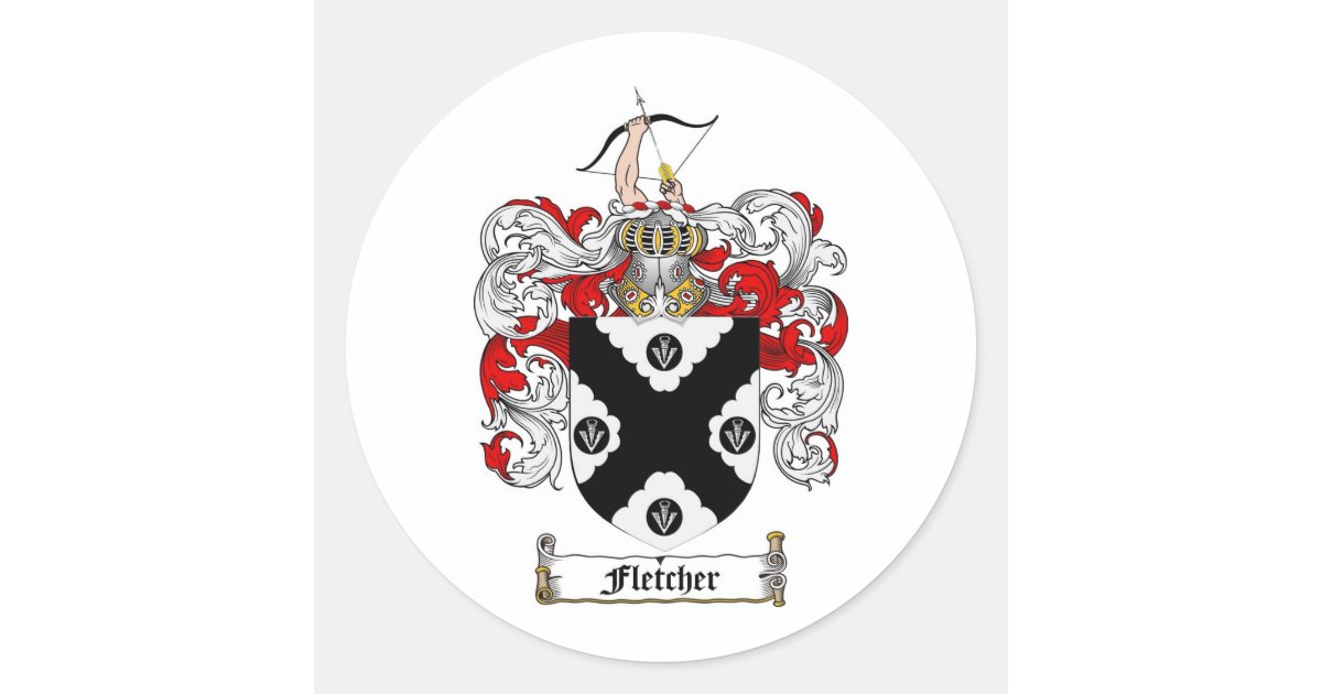 FLETCHER FAMILY CREST FLETCHER COAT OF ARMS CLASSIC ROUND STICKER
