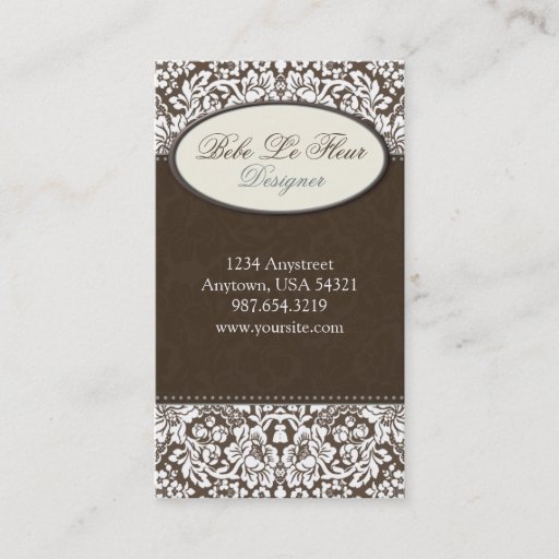 Customizable Fleur #1C Chic Brown Damask Business Card