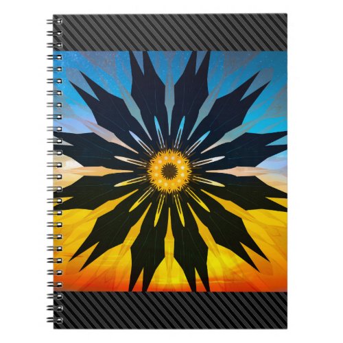Fleur abstraite _ bleu orange et noir _ notebook